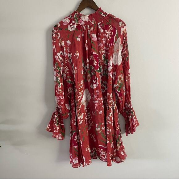 byTiMo | Women’s Chiffon Floral Botanical Rust Red Mini Shift Dress Mock-neck L - Picture 9 of 9
